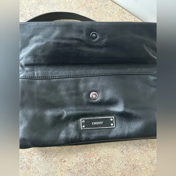 DKNY Black Leather Fold Over Women's Shoulder Bag NWOT - Picture 7 of 15